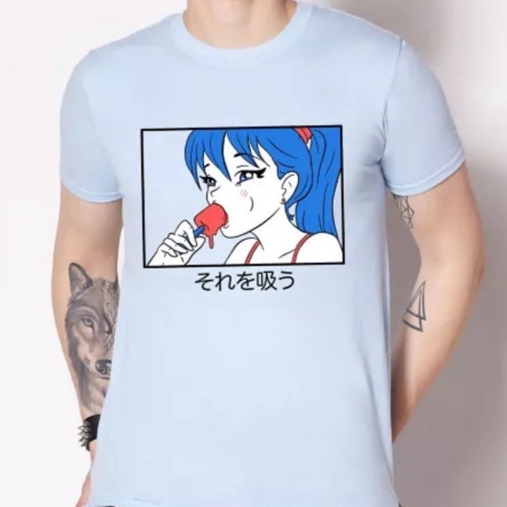 Spencer's Anime‎ Graphic T-Shirt Mens Small Blue Manga Girl Japanese Streetwear